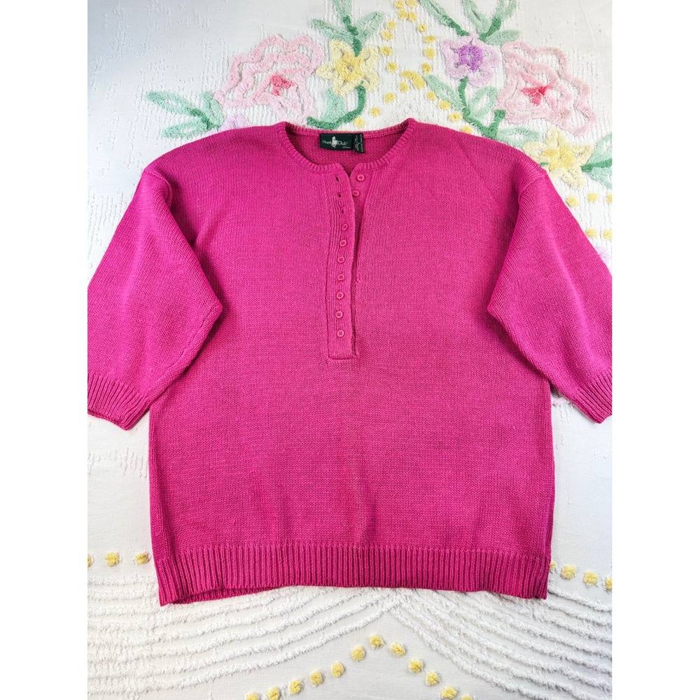 Vintage Hunt Club JCPenney Pink Henley Sweater Ramie Cotton Blend Womens Large